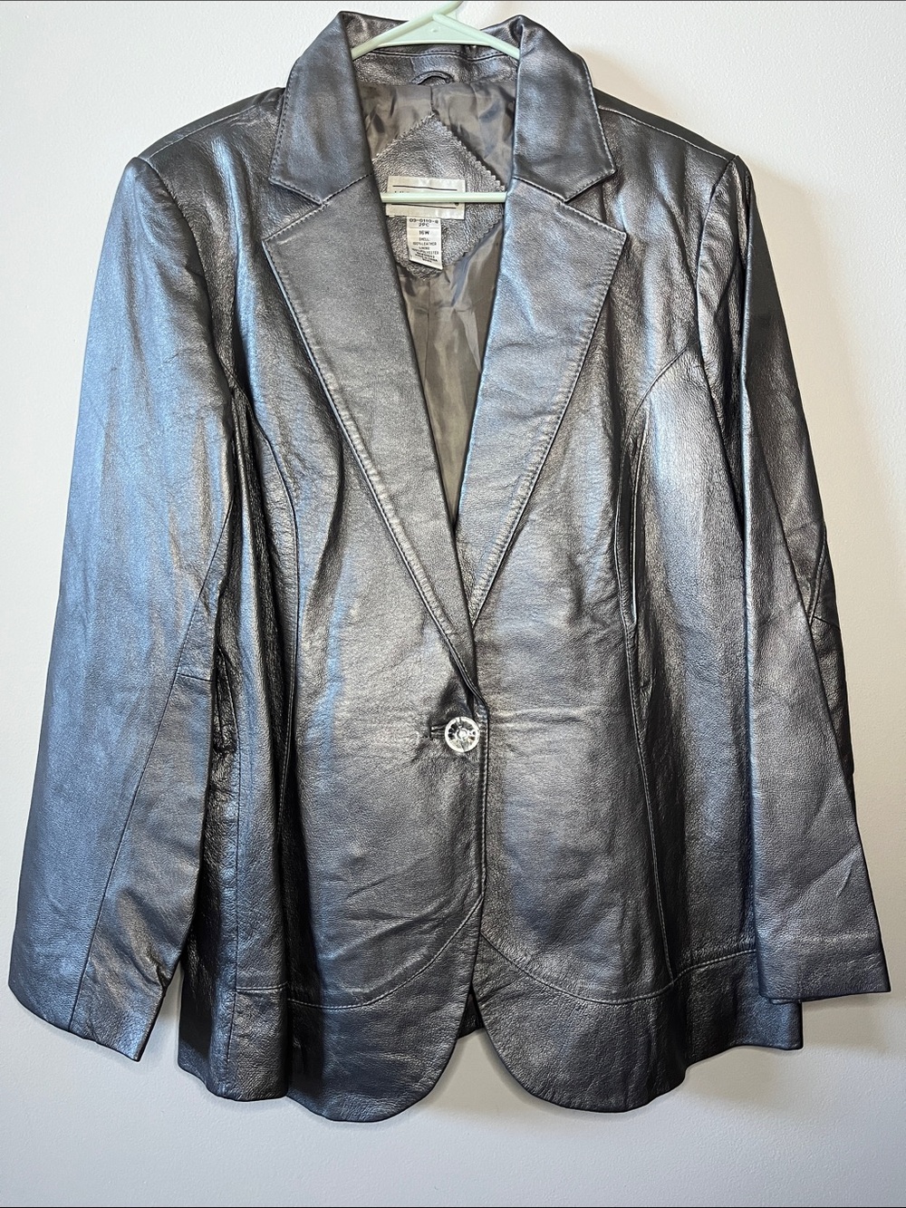 vintage Via Accenti genuine leather blazer jacket silver shiny metallic